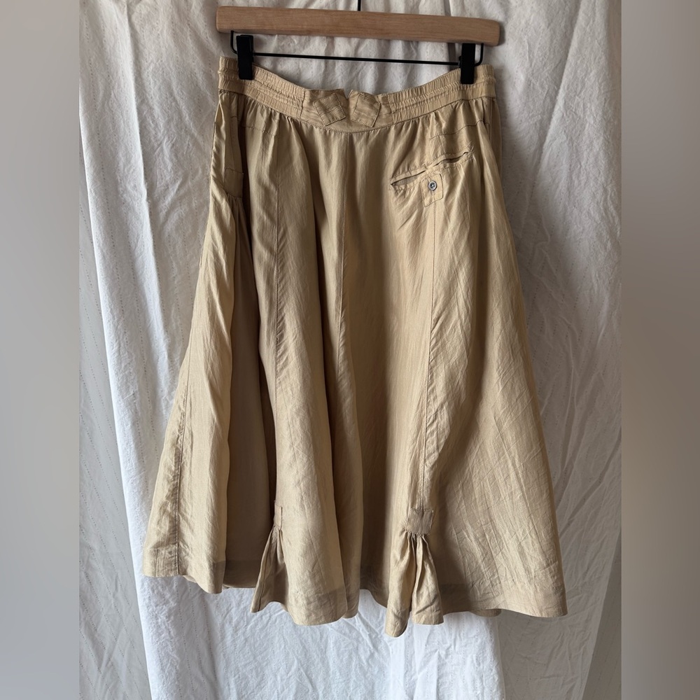 Vintage Silk Chaus Tan A-Line Skirt with Drawstring and Pleats - Picture 8 of 11